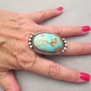 Navajo Old Pawn Solid Sterling Silver & Genuine Turquoise Ring>Statement ring